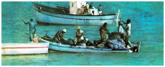 Small fishing boats off Inhaca Island, Bay of Maputo