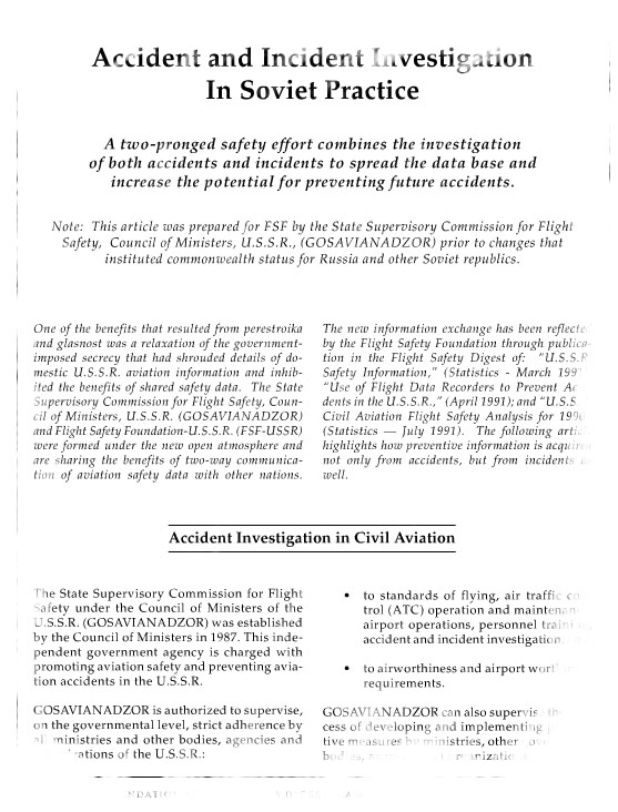 Soviet air safety investigations